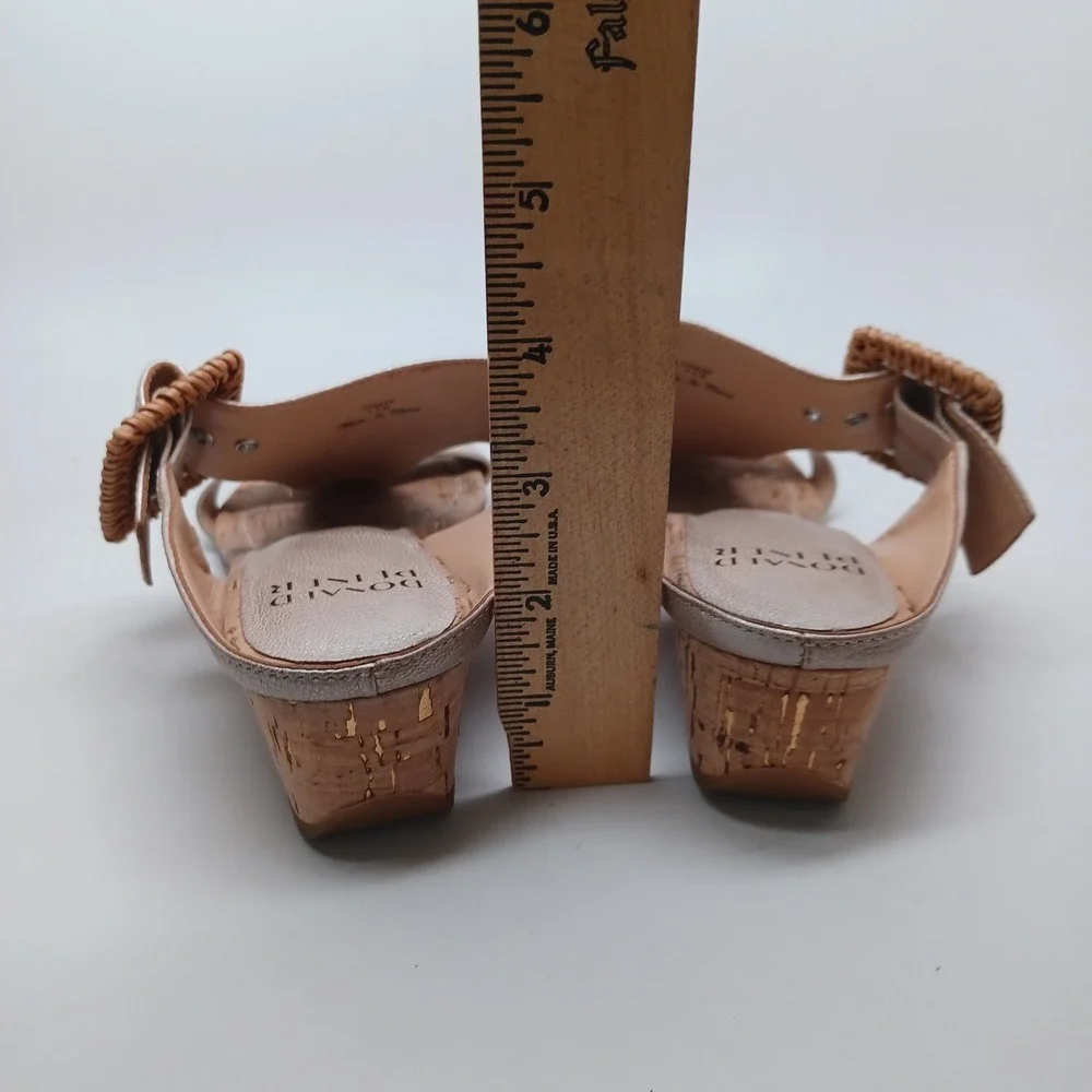 Donald Pliner VINESP Champagne Metallic Cork Wedge Sandals Woven Buckle 7.5M